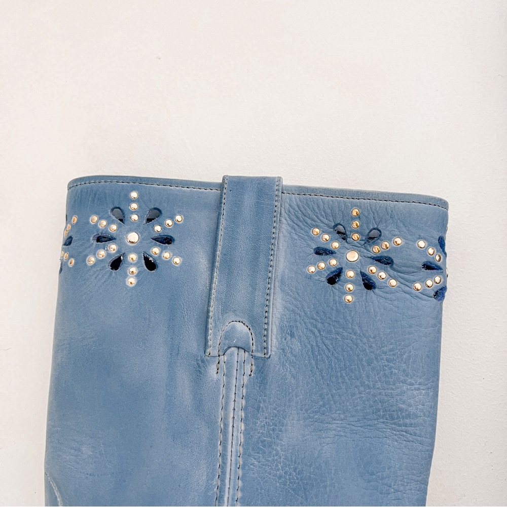 RARE Vintage Frye Sky Blue Floral Cutout Stud Harness Boots Size 7.5 - Picture 6 of 13